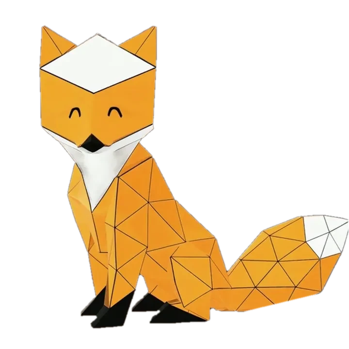 Foxy, la mascotte FoxPOS, assis et souriant