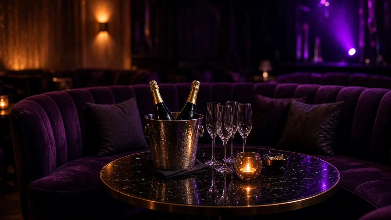 Carré réservé dans un club avec un seau à champagne